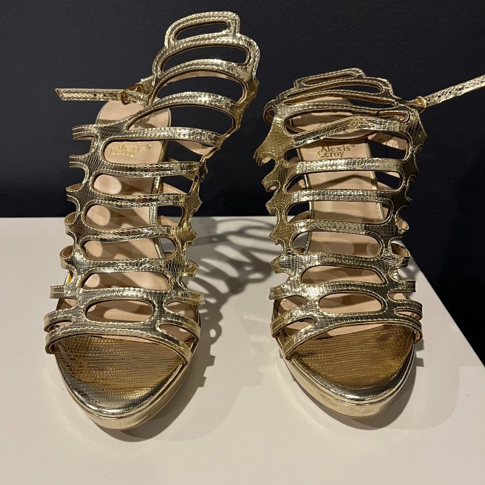 Alexis Scott Gold Strappy Heel Sandals - Size 38 (Size 7)
